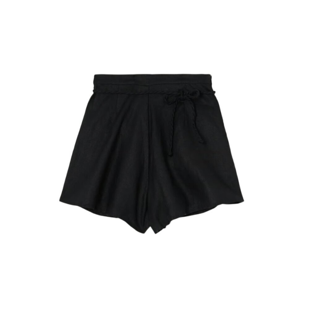 Faithfull the Brand Net Sustain Felia Rope Trimmed Shorts Womens 2 Black Linen